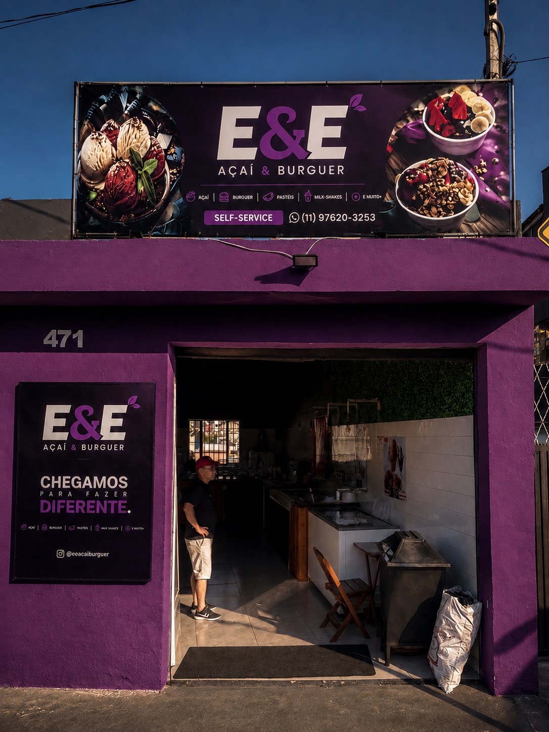 Fachada da EeE Açaí & Hambúrguer na R. Sagres, 471 - Vila Luzita